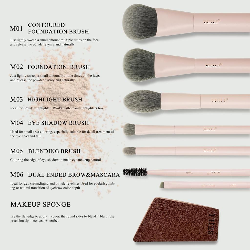 BEILI 7PCS mini brush set of travel brushes