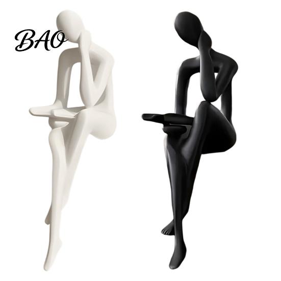 Contemporary Art Statue Abstract Thinker Statue, 3D Printed Reading Figurine, Modern Bookshelf Artistic Home Accessory Sculpture for Living