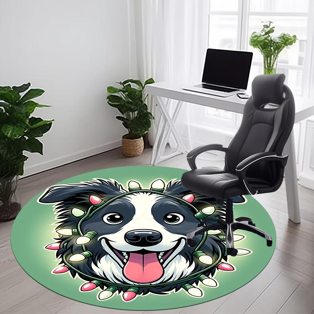 1PC Christmas Dog Office Round Area Rug, Mat Suitable ForOffice, Under Office Chairs Bedroom Living Room Home Decor, Room Deco