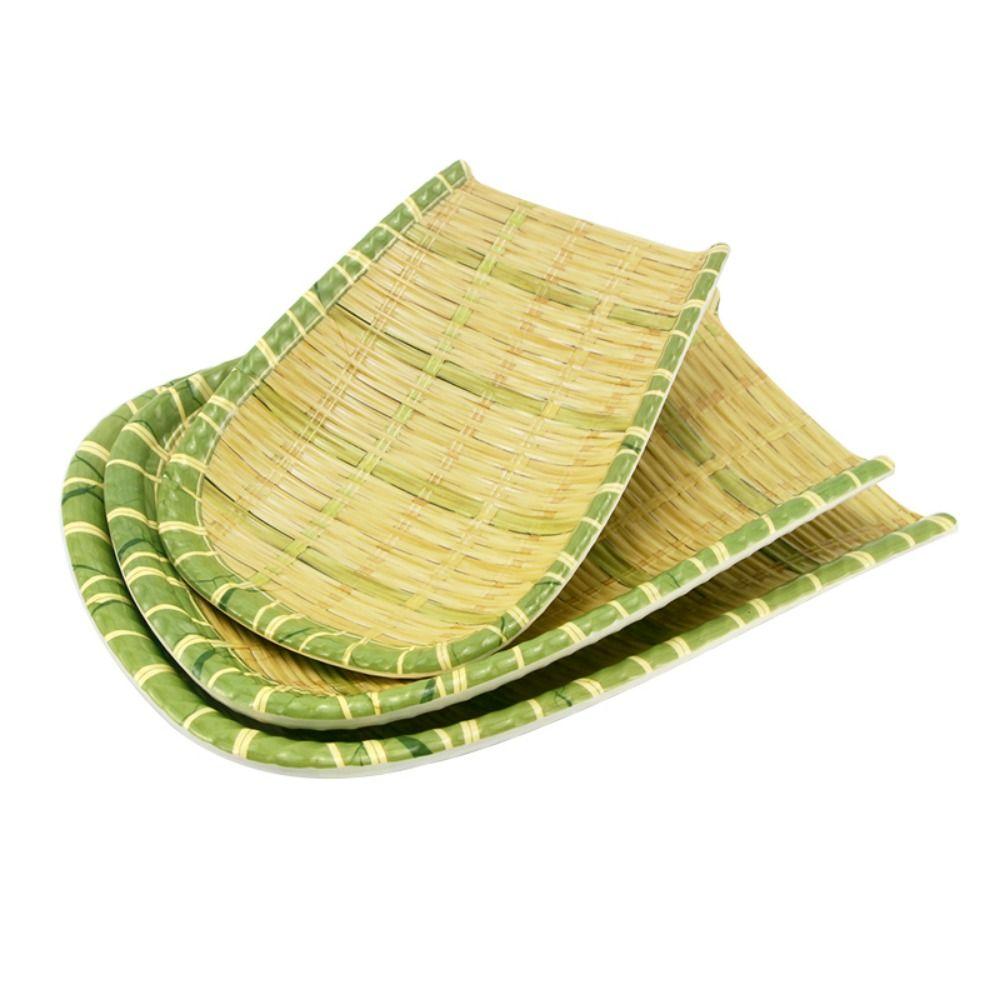 Melamine Hot Pot Vegetable Plate Imitation Bamboo Weaving Vegetable Fruit Tray Barbecue Plate Home