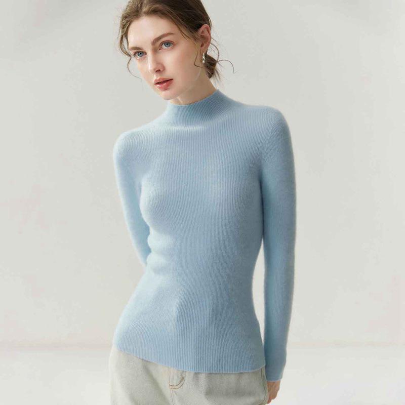 Women's Pure Cashmere Slim-Fit Sweater, Half-High Neck, Knit Base Layer, Autumn/Winter Collection