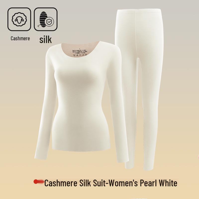 Термобелье из немецкого кашемира и шелка: Унисекс бесшовный комплект с круглым вырезом для осени и зимы