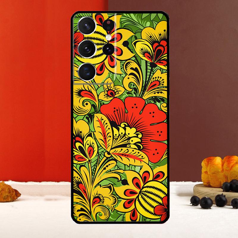 Хохломский русский узор Цветок Чехол для Samsung Galaxy S25 S24 S22 S23 Ultra S9 S10 Plus S20 S21 FE S25 FE