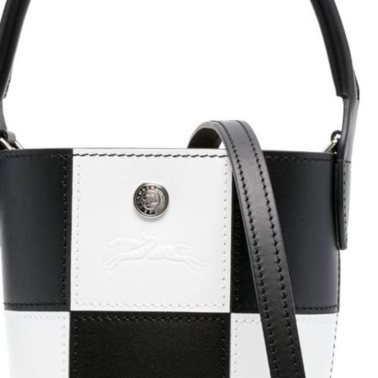 Longchamp Épure 18 Сумка-тоут с принтом в клетку, пряжка-застежка, Мини-сумки-тоут для женщин, Черно-белый 10213HDU067
