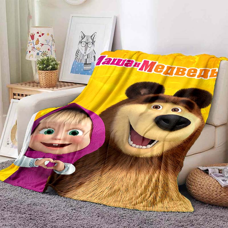 3D cartoon cute M-Masha and Bear blanket flannel home sofa bed bedroom warm portable children's gift picnic sleep soft blanket