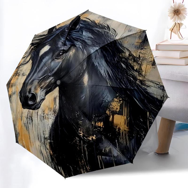 1pc Horse Abstract Automatic Open/Close Umbrella, Portable Folding Umbrella for Travel, Themed Events064