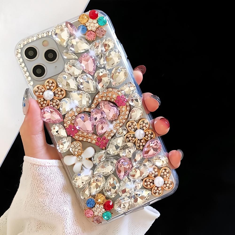 Чехол со стразами и блестками для Realme C75 C75X C73 C71 C61 C55 C51 C53 C35 C31 C30 C33 C25 C21Y C25Y C21 Кристальное сердце Цветочный Блестящий Алмазный Чехол