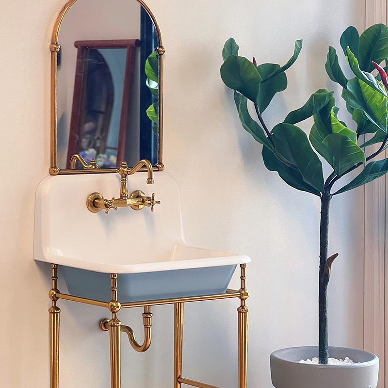 1:6 Dollhouse Miniature Kitchen Sink Lavatory Washbasin Water Faucet Bathroom Mirror Wash Sink Pot Model Diy Furniture Toy Decor