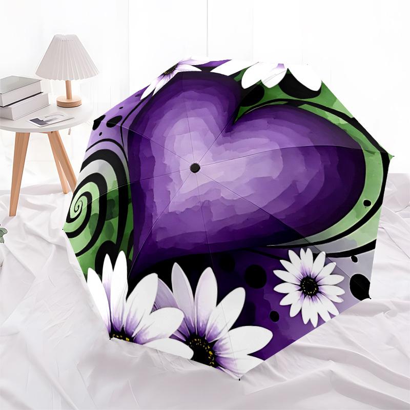 1 шт. Автоматический складной зонт "Цветы-сердечки" - Компактный дорожный зонт на 8 спицах, Прочный и портативный для использования на открытом воздухе, Идеальный подарок на день рождения094