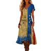 Women’s V Neck Short Sleeve Maxi Dress with 1776 America Print Gradient Hem and Floral Graphic Casual Loose Fit