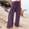 Весенние и летние женские брюки, хлопковые и льняные широкие пляжные брюки, повседневные брюки