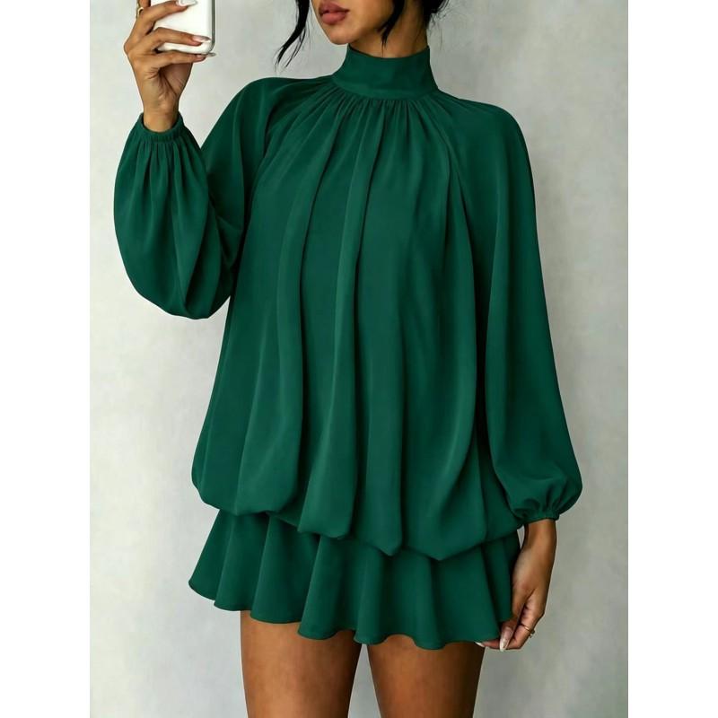 Womens Long Sleeve Fall Winter Dress Solid Color Slim Fit Versatile Fashion Mini