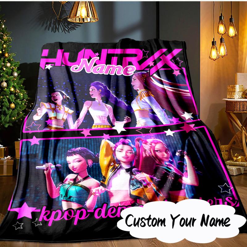 Custom Name KPop Cartoon Blanket Ideal Bedding Blanket Perfect for Travel, Camping, Living Rooms, Offices, Sofas, Fan Christmas gift