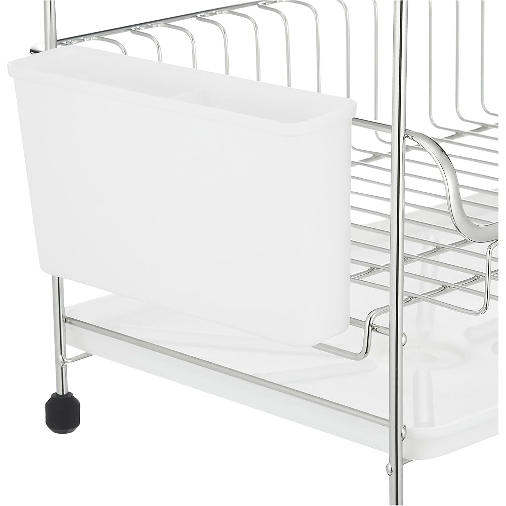 Iris Plaza SSDD-2S Slim Stainless Steel Dish Drying Rack 2-Tier Space-Saving White for Sink