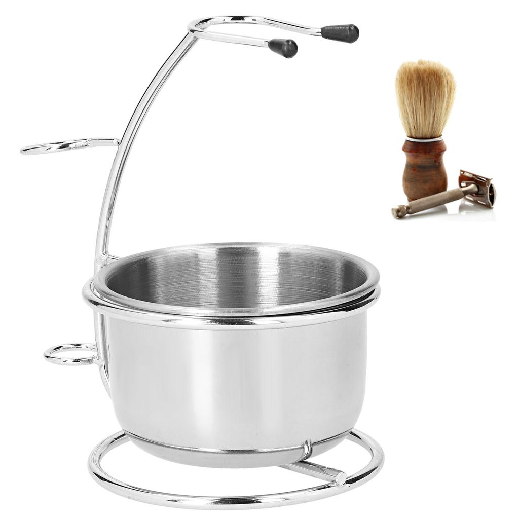 Набор подставка для бритья и чаша Металлический держатель для помазка для бритья Нержавеющая сталь Подставка для мыла для бритья Чаша
