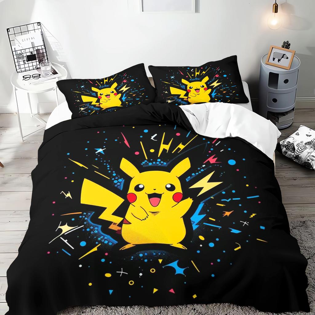 Pokémon Anime Duvet Cover Set Comforte Printed Cartoon Twin Size Bedding Sets Christmas Gifts 3-piece