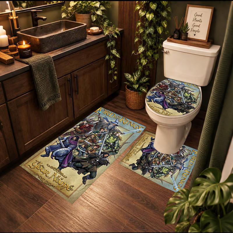 Lord Rings 3Pcs Personalized Customization Bathroom Mat Set Toilet Lid Cover And Rug Ushaped Bath Mats Nonslip Door Mat Decoration