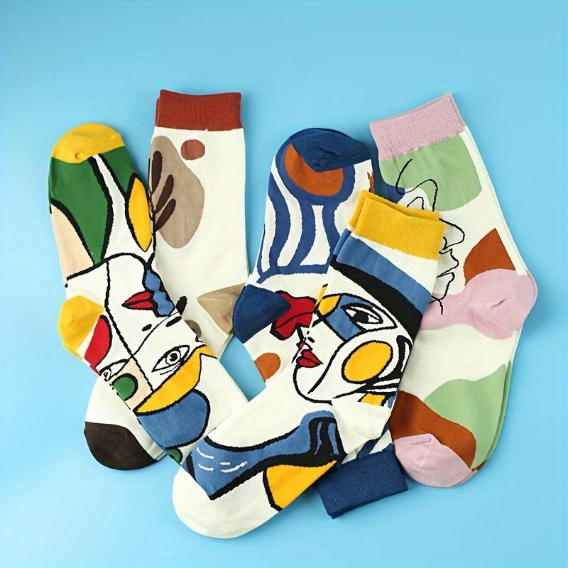 5 пар мужских модных носков с художественным рисунком лица, хлопковые носки для всех сезонов, комфортные носки унисекс