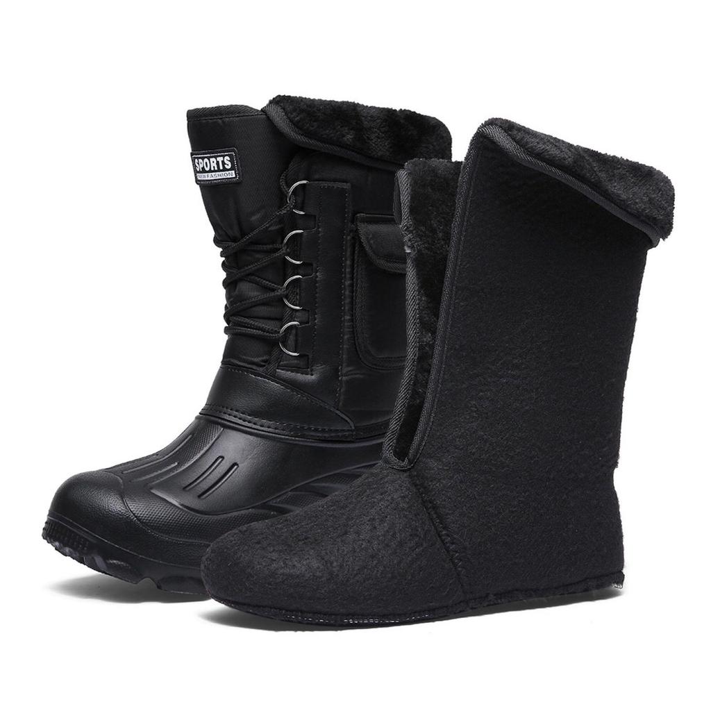Moda Qish Kamuflyaj Qor Erkaklar Etiklari Yomg'ir Poyabzali Ochiq Havoda Suvga Chidamli Mo'ynali Plush Iliq Erkaklar Kundalik O'rta Balandlikdagi Ish Motosikl Etigi