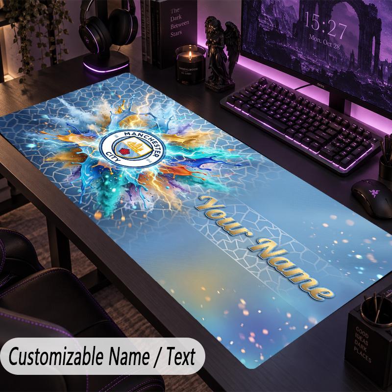Custom Text Big Mousepad, Extended Desk Pad For Laptop Work GameManchester City