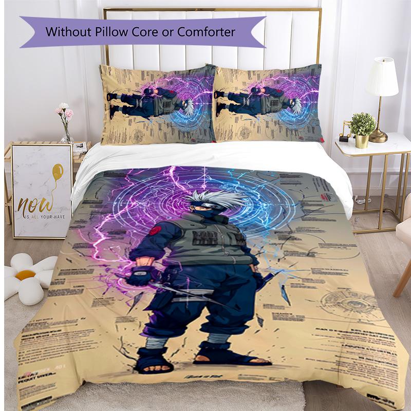 Kakashi Hatake Pattern Printed 3PCS Bedding Set, Soft Skin-Friendly Washable Duvet Cover & Pillowcases Set