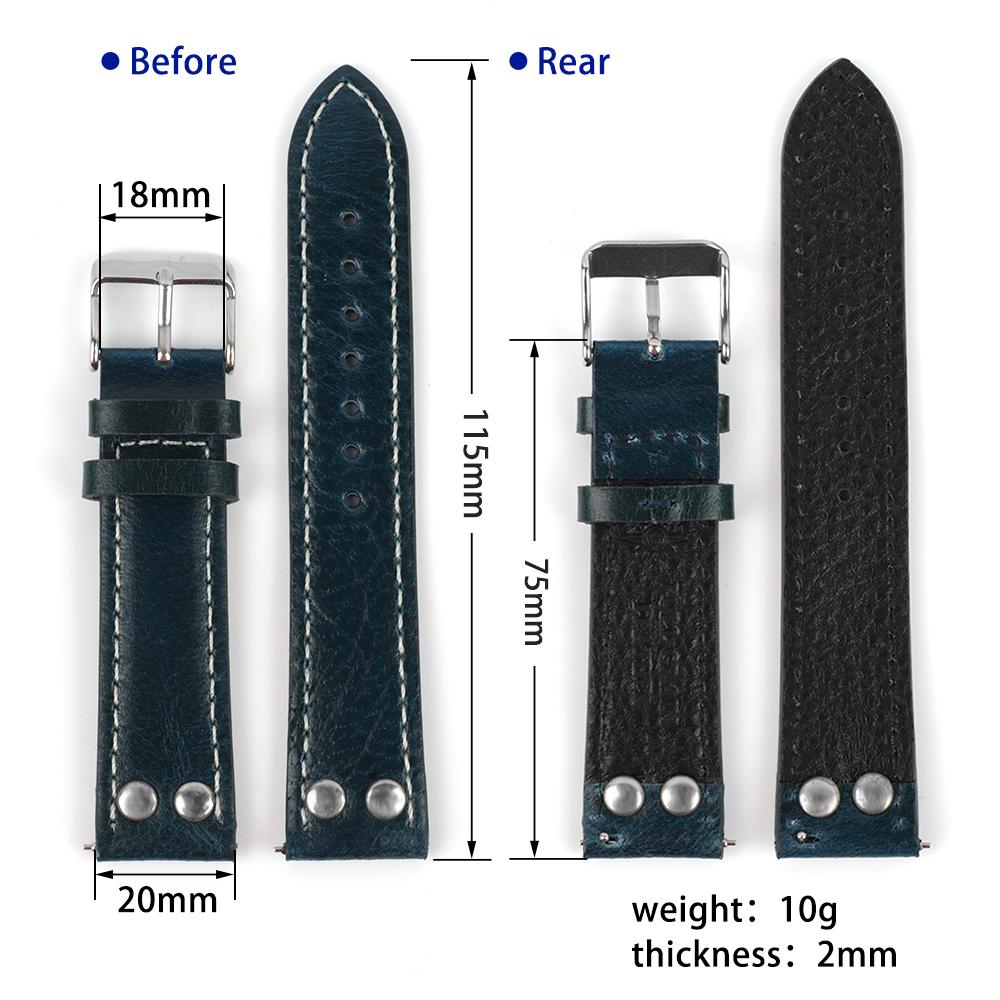 Oil Wax Genuine Leather Watch Strap 18mm-24mm Retro Rivets Bracelet Wristband Replacement Quick Release Watch Strap for Men