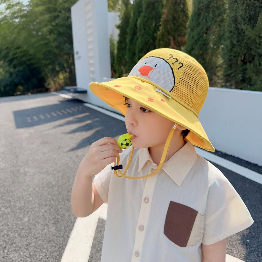 Kids Summer UV Protection Sun Hat Boys Girls Cartoon Mesh Breathable Wide Brim Fisherman Cap for Outdoor Shade