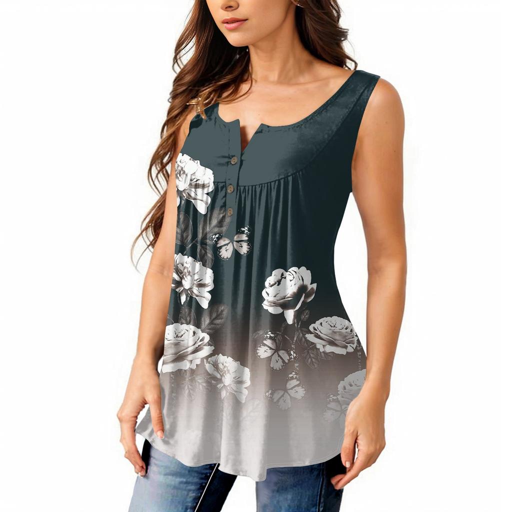 Женская мода, однотонная плиссированная повседневная футболка без рукавов, жилет на пуговицах, топ