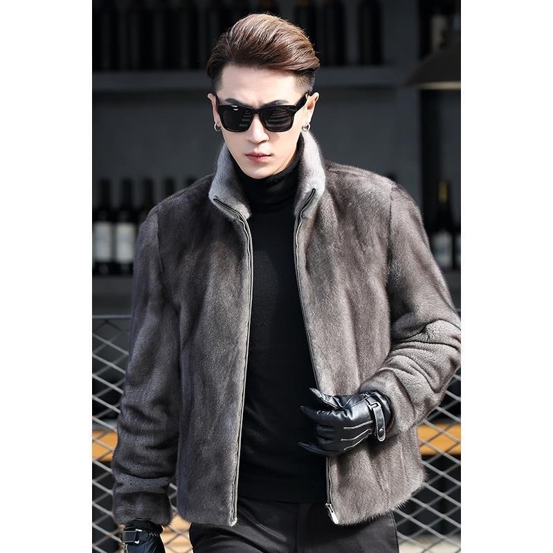 Haining Imitation Mink Coat Men'S Fur Imitation Mink Coat Stand-Up Collar Imitation Colored Mink Imitation Velvet Youth