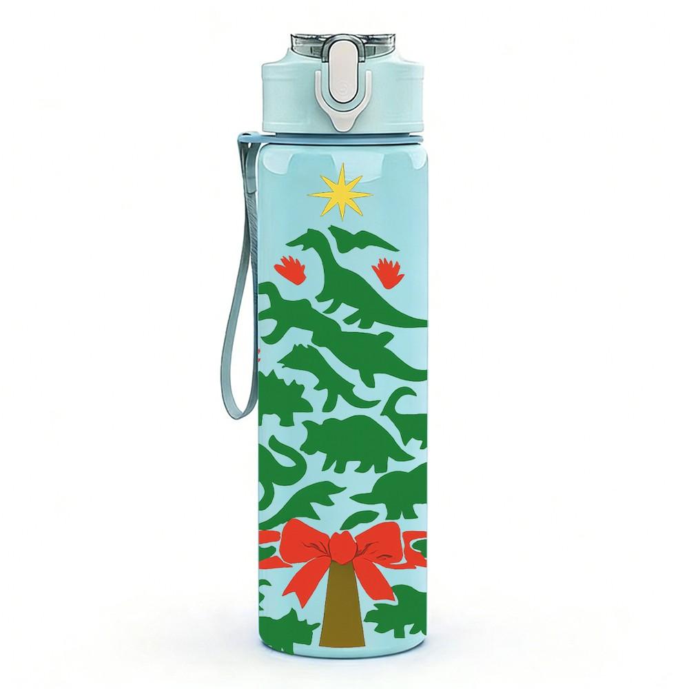 1PC Christmas Tree Pattern 750ml Color Plastic Sports Water Bottle Leakproof Flip Straw Lid Suitable for Sports Office Home Use