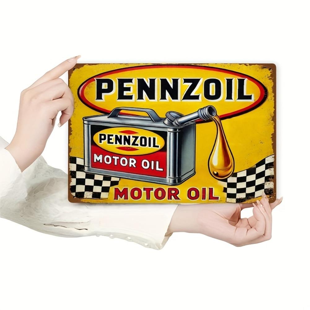 Винтажная металлическая жестяная вывеска Pennzoil Motor Oil - 8"x12" | Прочное ретро-настенное искусство с классическим дизайном, легко повесить