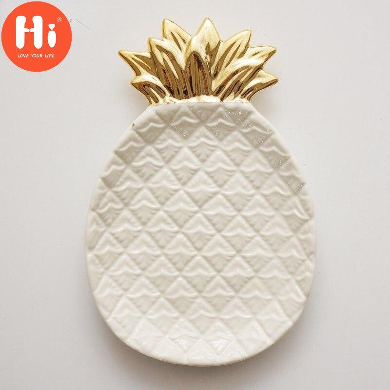 Hi Gold Plated Pineapple Ceramic Storage Plate Snack Plates Dessert Jewelry Dish Make Up Tray