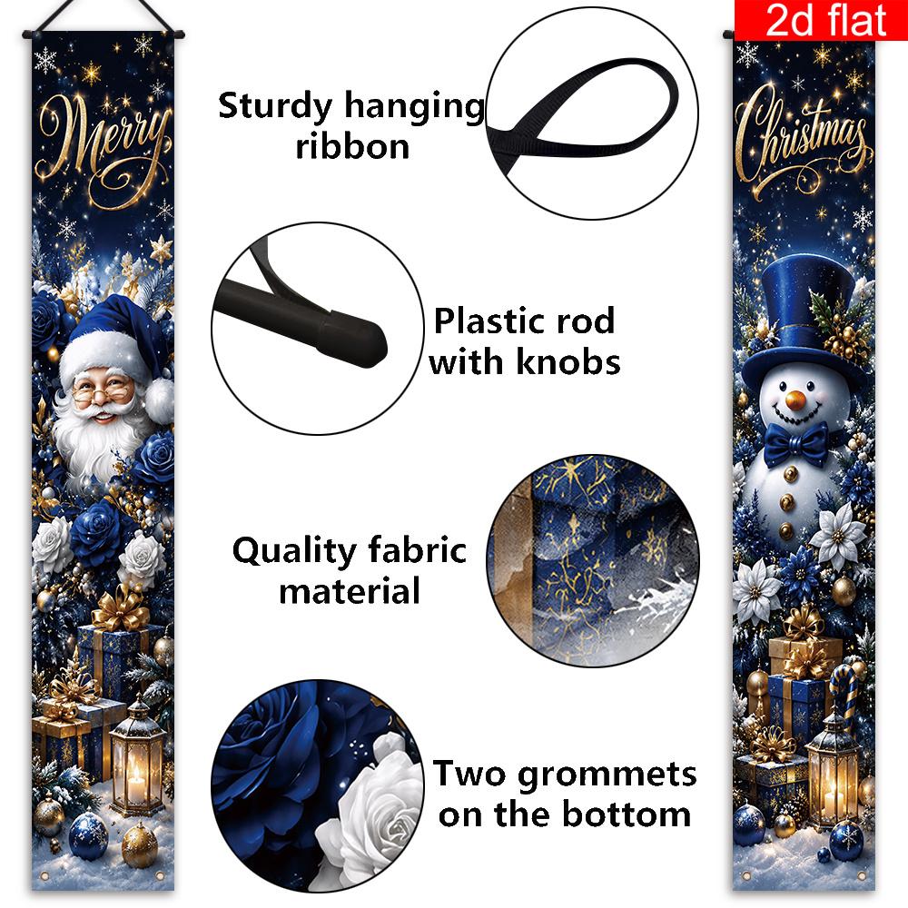 Merry Christmas Porch Sign Santa Claus Snowman Flower Box 1 Pair Polyester Indoor Outdoor Decor