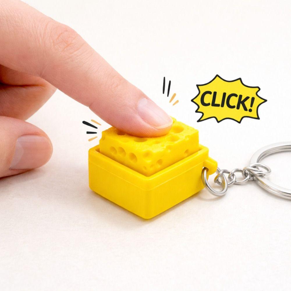 Plastic Cheese Squeeze Pendant Click Sound Keyboard Keyrings Clicker Fidget Keychain Gift Idea