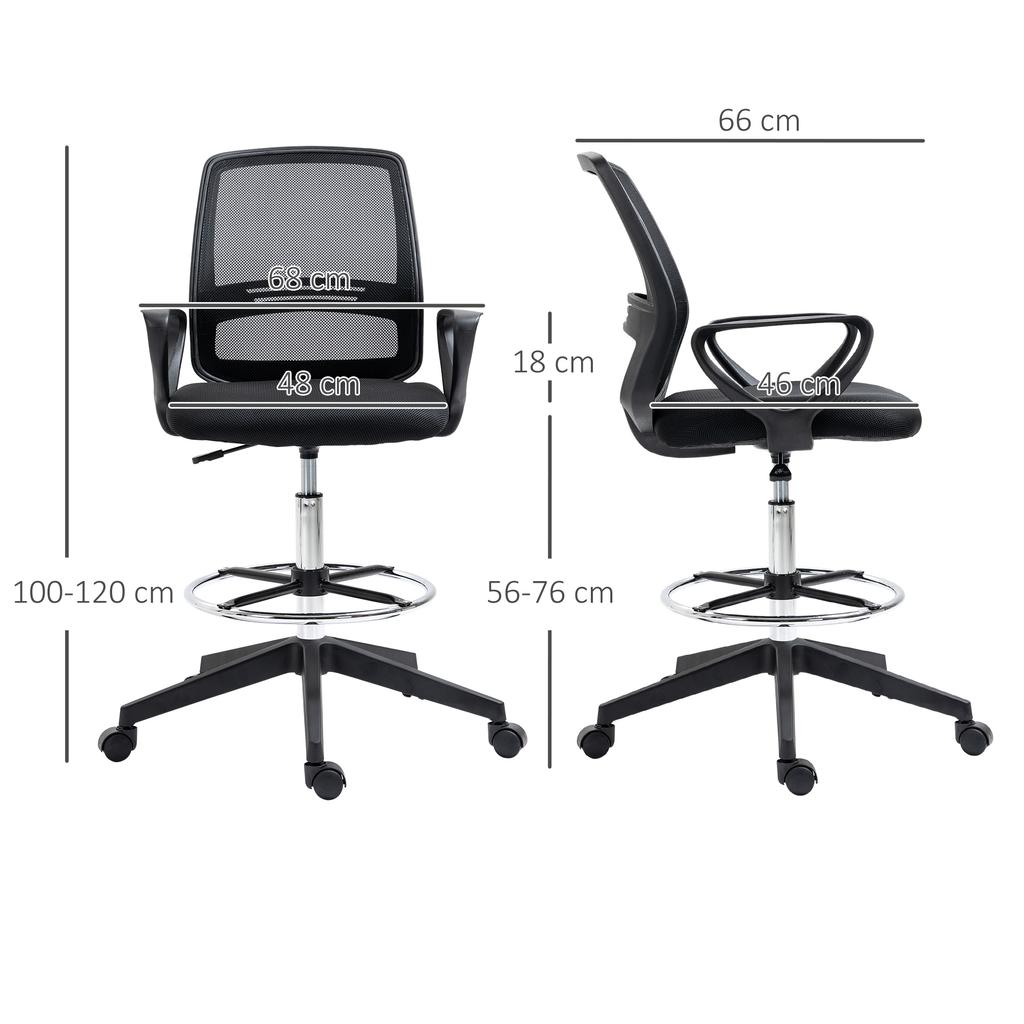 Ergonomic Office Chair, Armrests, Adjustable Foot Ring, Height-Adjustable Swivel, Mesh, Black