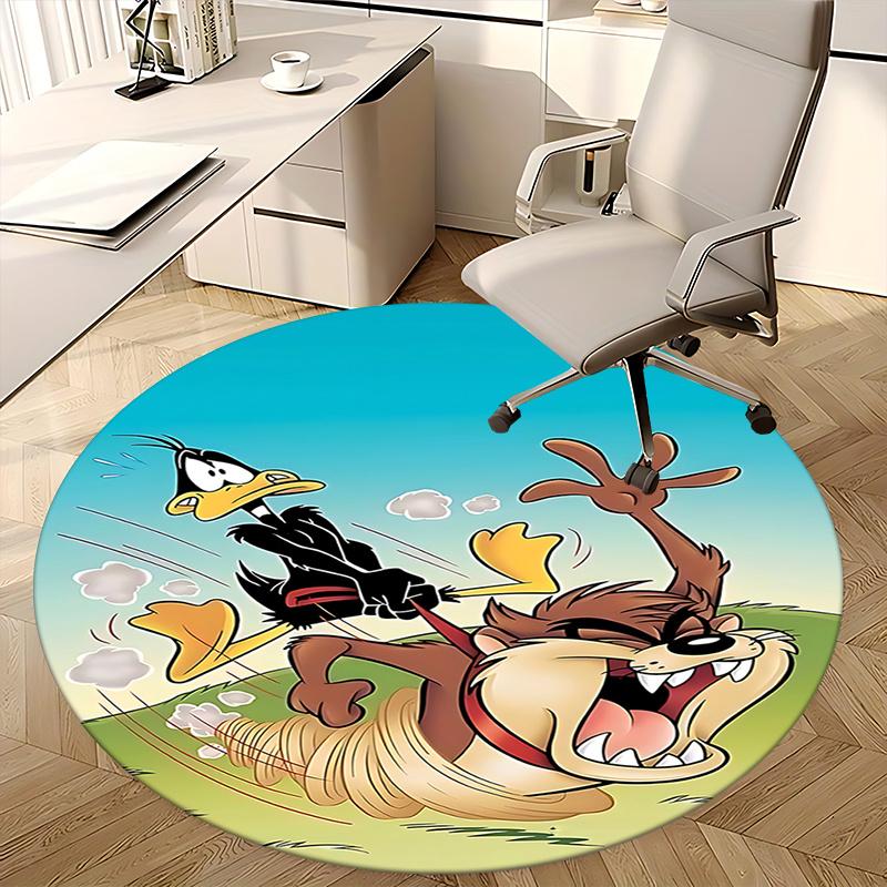 Круглый коврик под стул Looney Tunes Даффи Дак и Тасманийский Дьявол - Декор для дома, Ковер на диван