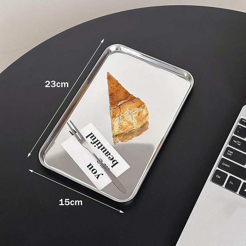 New Stainless Steel Rectangular Coffee Shop Pallet Storage Disk Net Snack Cake Dish Dining Dessert Plate Kitchen Dish Tray
