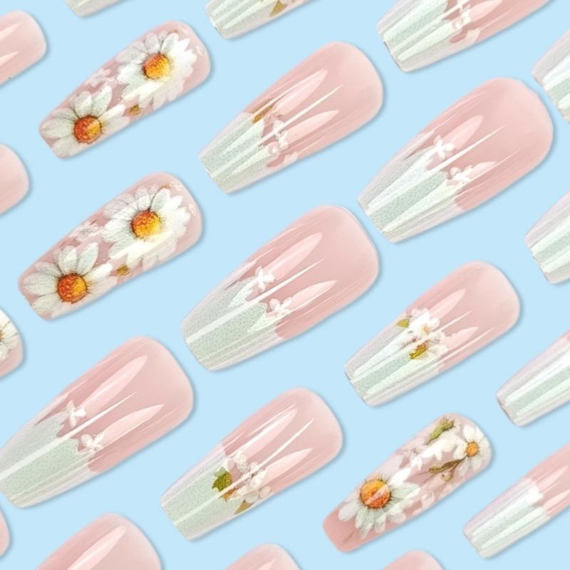 24 шт. цветы пресс на ногтях накладные ногти дизайн цветочные накладные ногти палочки на ногти для женщин маникюр украшения ногтей