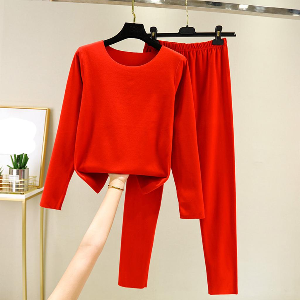 Ladies' Casual And Comfortable Long Sleeved Solid Color With Thick Velvet Sleepwear And Warm Pants Set