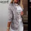 QICED Винтажная повседневная куртка с принтом в клетку и воротником-поло для осени/зимы
