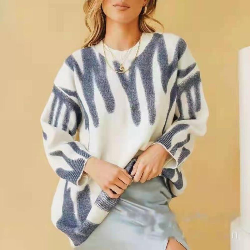 Striped Tie Dyed Pullover Knitted Sweater Women Autumn Long Sleeve Loose Sweaters Casual Winter Wool Jumpers Women 28391