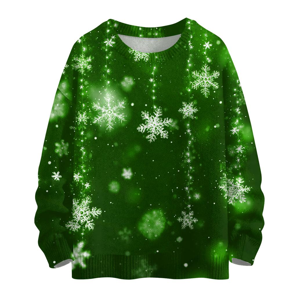 Женский Модный И Повседневный Рождественский Милый Принт Круглый Вырез Длинный Рукав Вязаная Пряжа