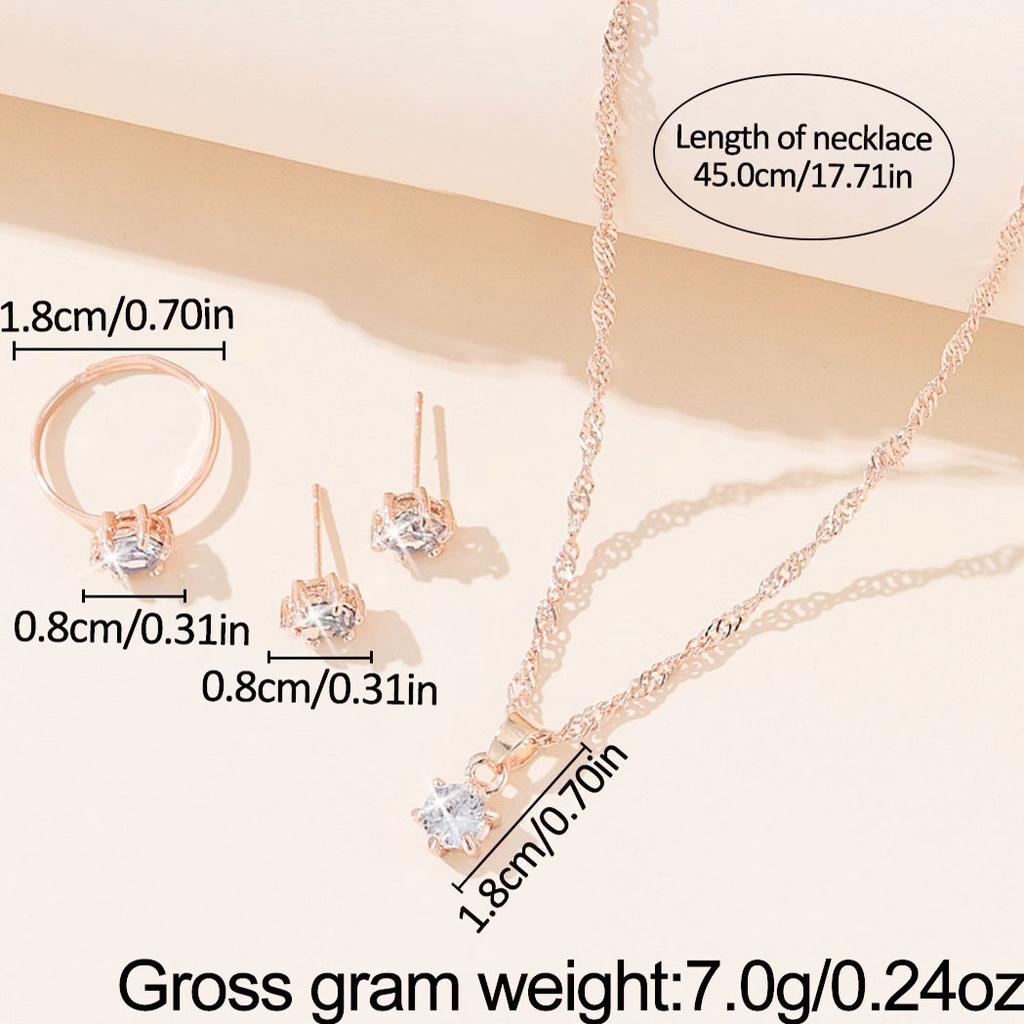 5Pcs Elegant Crystal Zircon Set Zirconia Ring Necklace Bracelet Earrings Simple Set Zircon Fashion Versatile Trendy Zircon