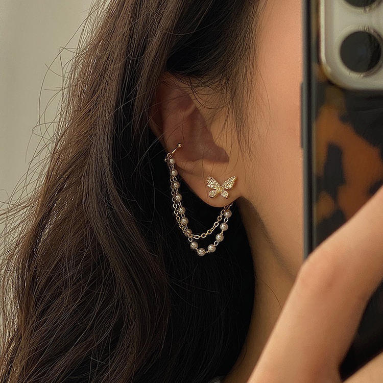 Корейские Элегантные Милые Серьги-гвоздики с Бабочками и Стразами для Женщин Девочек Модные Металлические Цепочки Циркон Подарки