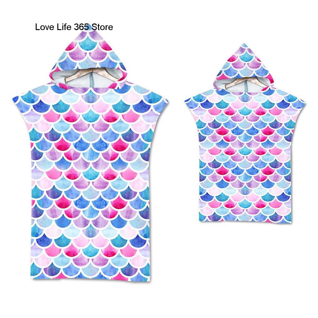 Радужная чешуя Микрофибра Пляжное полотенце Быстросохнущий Плащ с капюшоном Полотенца для гидрокостюма Взрослые Дети Родитель-ребенок Пончо Халат для плавания серфинга