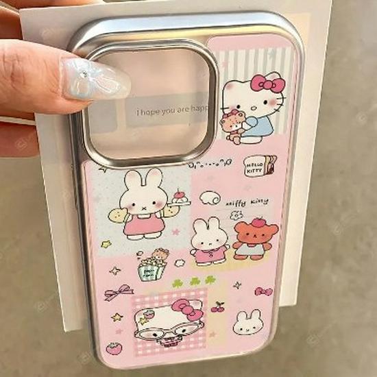 Посеребренная рамка Чехол Hello Kitty и Кролик Миффи для Apple 17 Pro Max 16 Прозрачный 15 Простой 14/13 Pro