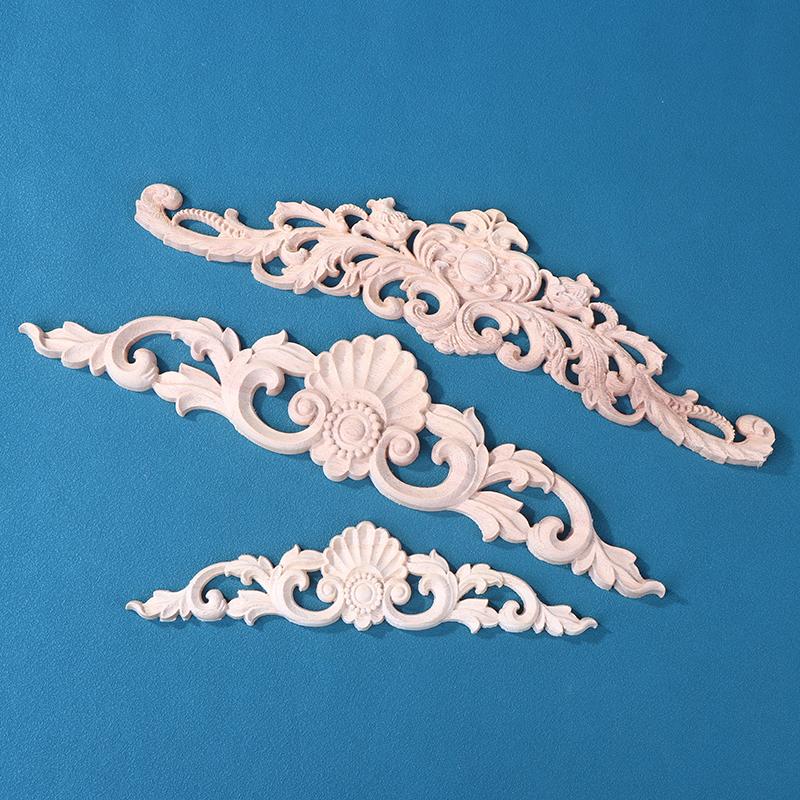 Wooden Figurines Wood Appliques And Onlays Natural Furniture Wall Door Woodcarving Decorative Long Flower Crafts Corner Frame