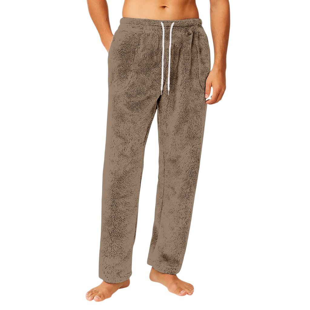 Men's Drawstring Pocket Flannel Pants Homewear Sleep Pants