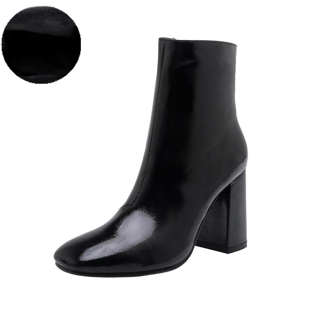 Модная обувь Женские ботильоны Лакированная кожа Большой размер 33-45 Ботинки челси Квадратный носок Боковая молния Осенне-зимняя обувь Женская Бежевый Черный