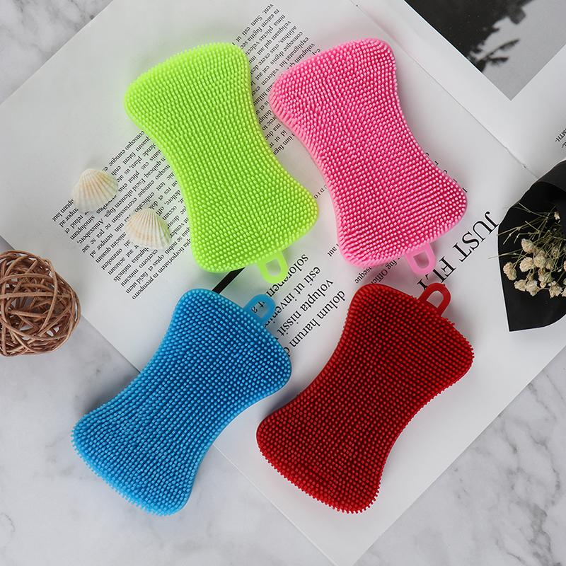 Silicone Dish Washing Brush Pot Pan Sponge Scrubber Kitchen Cleaning Tool
